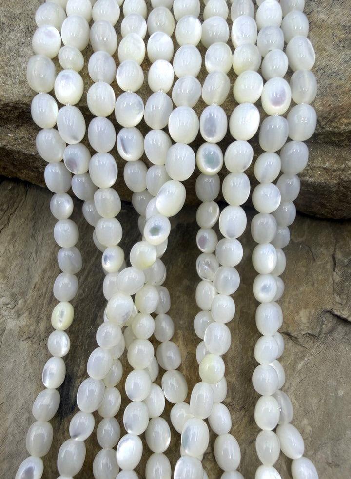 White Mother Of Pearl Rice Beads 4x6mm 16 Inch Strand