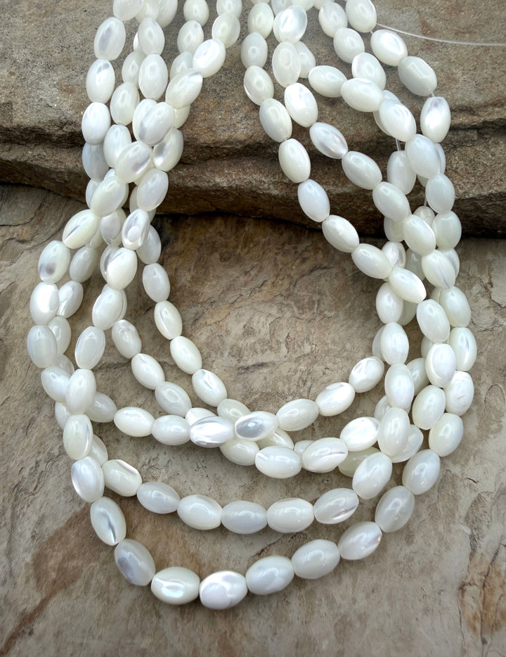 White Mother Of Pearl Rice Beads 6x9mm ONE 16 inch Strand