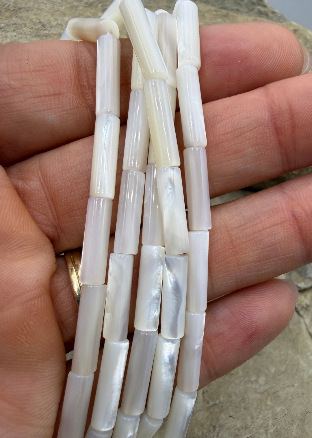 White Mother Of Pearl Tube Beads 4x14mm 16 Inch Strand/28