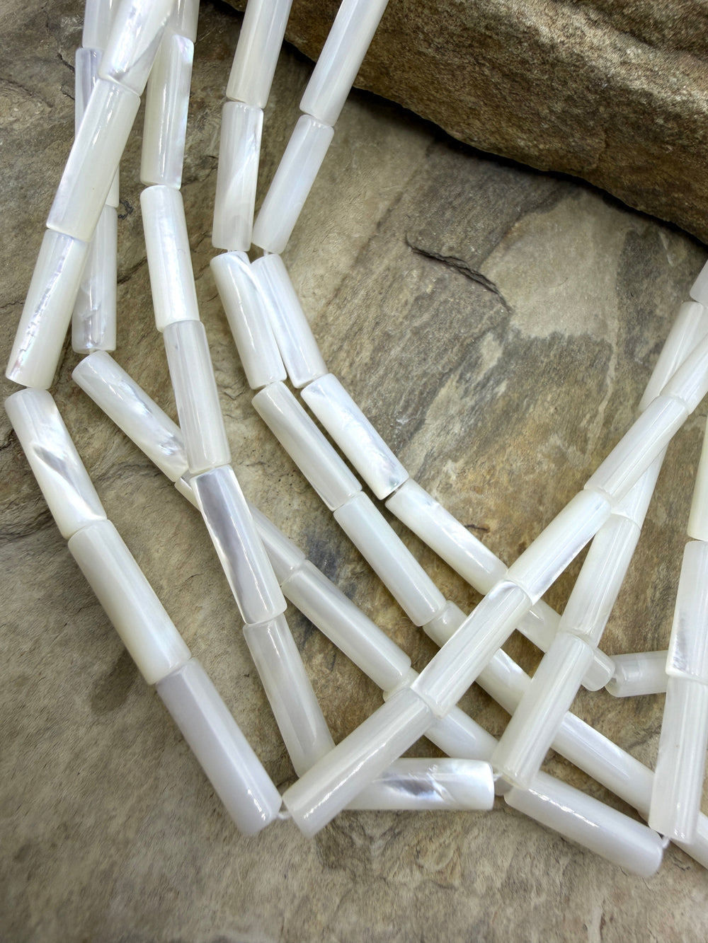 White Mother Of Pearl Tube Beads 4x14mm 16 Inch Strand/28