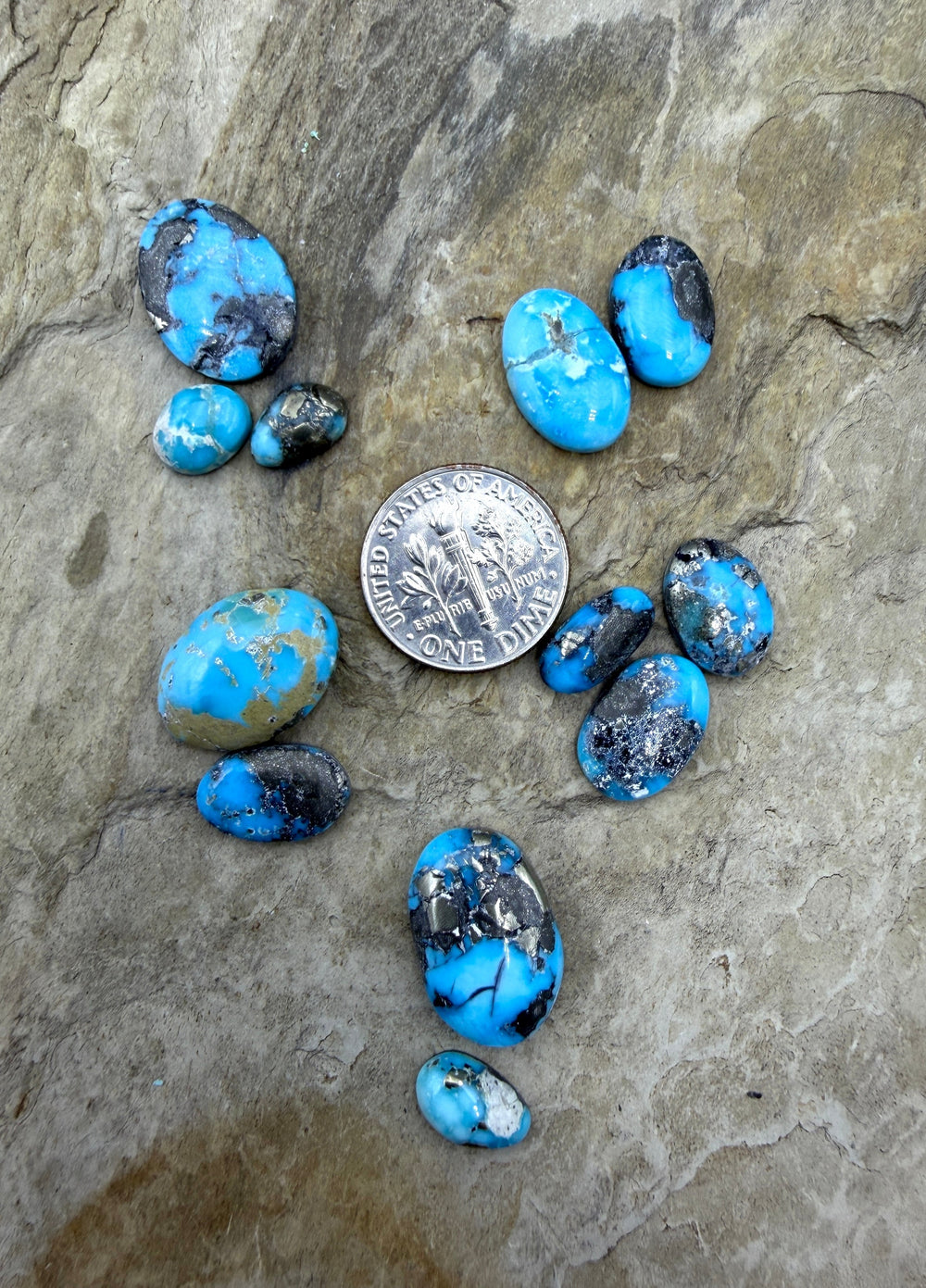 White Water Turquoise (Mexico) with pyrite Mini Cabochon