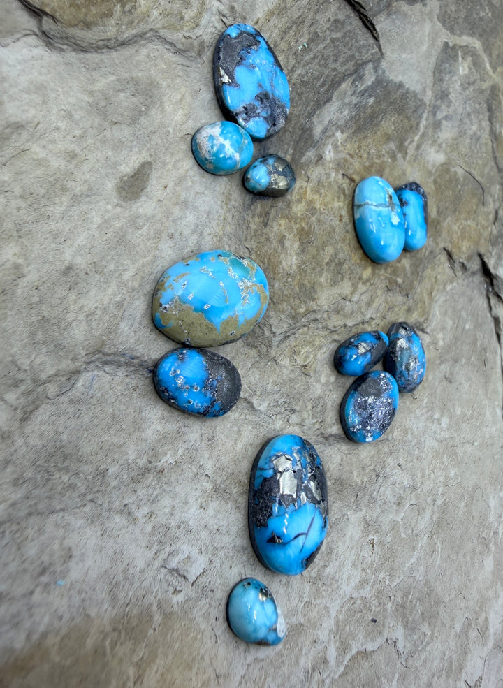 White Water Turquoise (Mexico) with pyrite Mini Cabochon