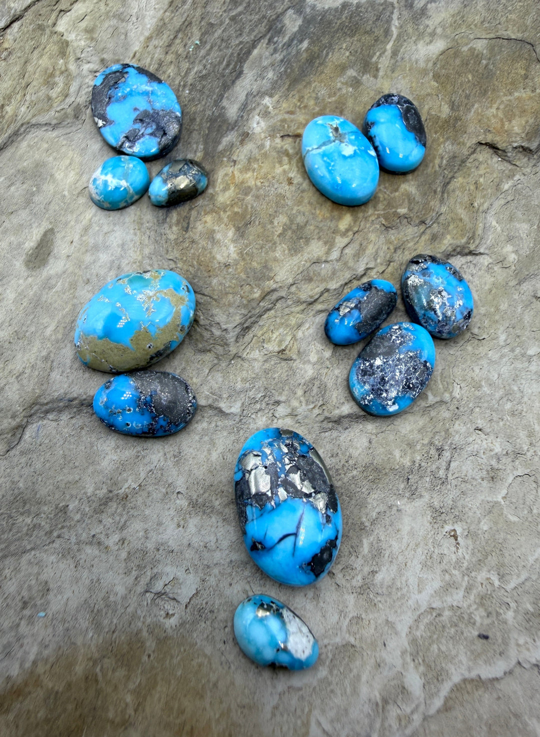White Water Turquoise (Mexico) with pyrite Mini Cabochon