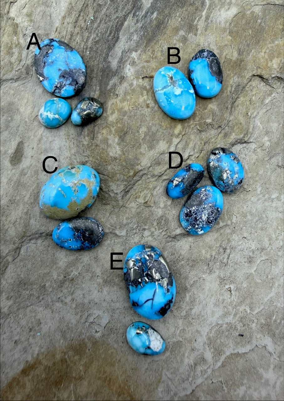 White Water Turquoise (Mexico) with pyrite Mini Cabochon