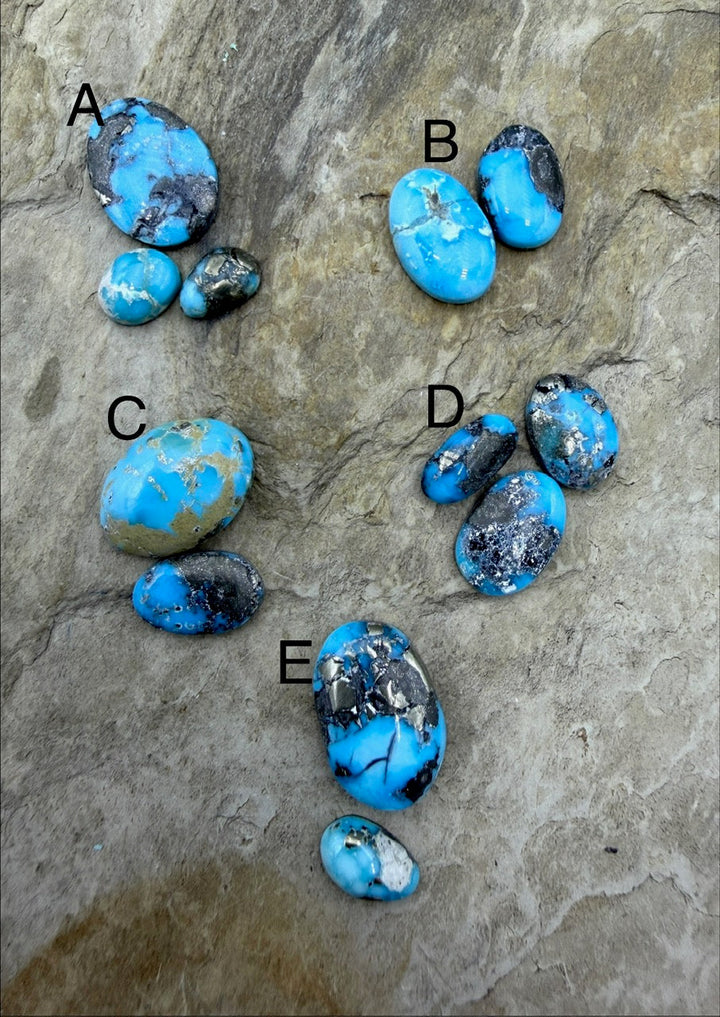 White Water Turquoise (Mexico) with pyrite Mini Cabochon