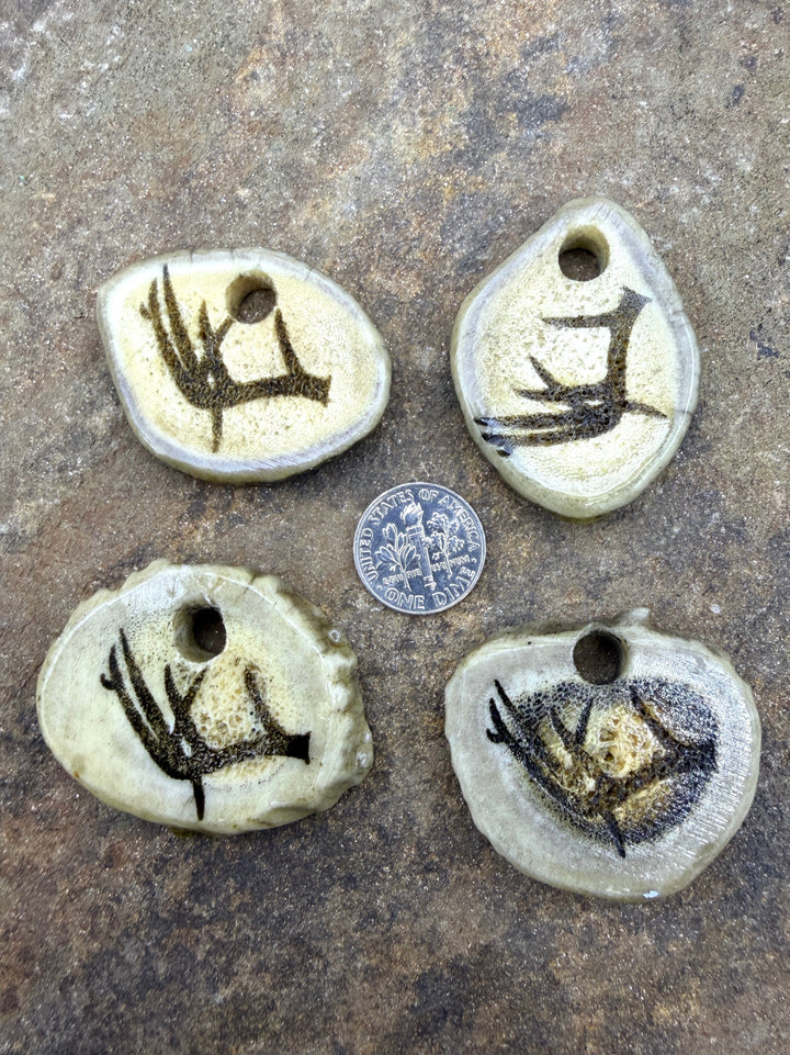 Whitetail Deer Lazer Engraved Antler Focal Pendant Bead