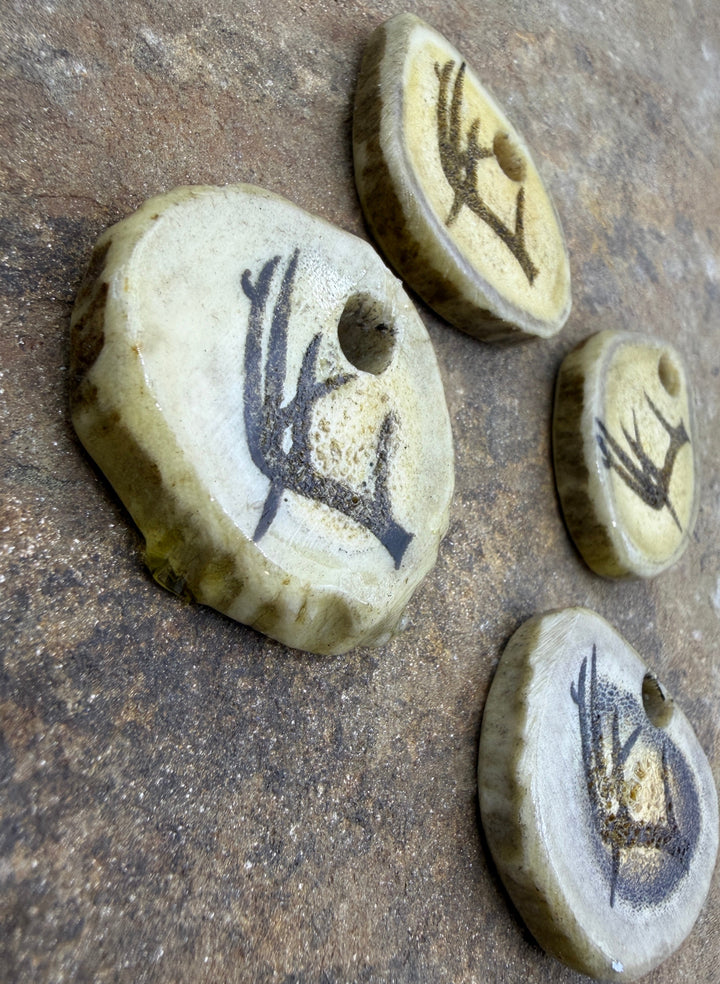 Whitetail Deer Lazer Engraved Antler Focal Pendant Bead