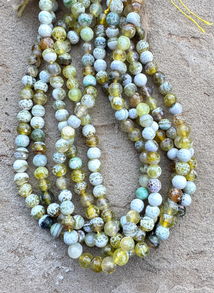 Yellow Flower Agate 8mm Faceted Round Beads 16 inch Bead