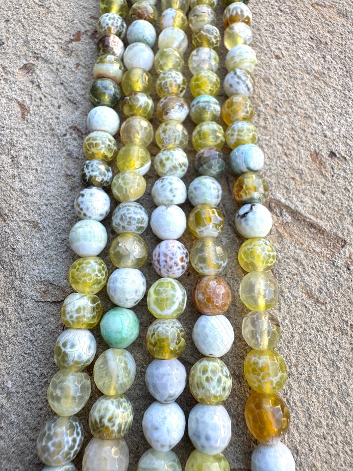Yellow Flower Agate 8mm Faceted Round Beads 16 inch Bead