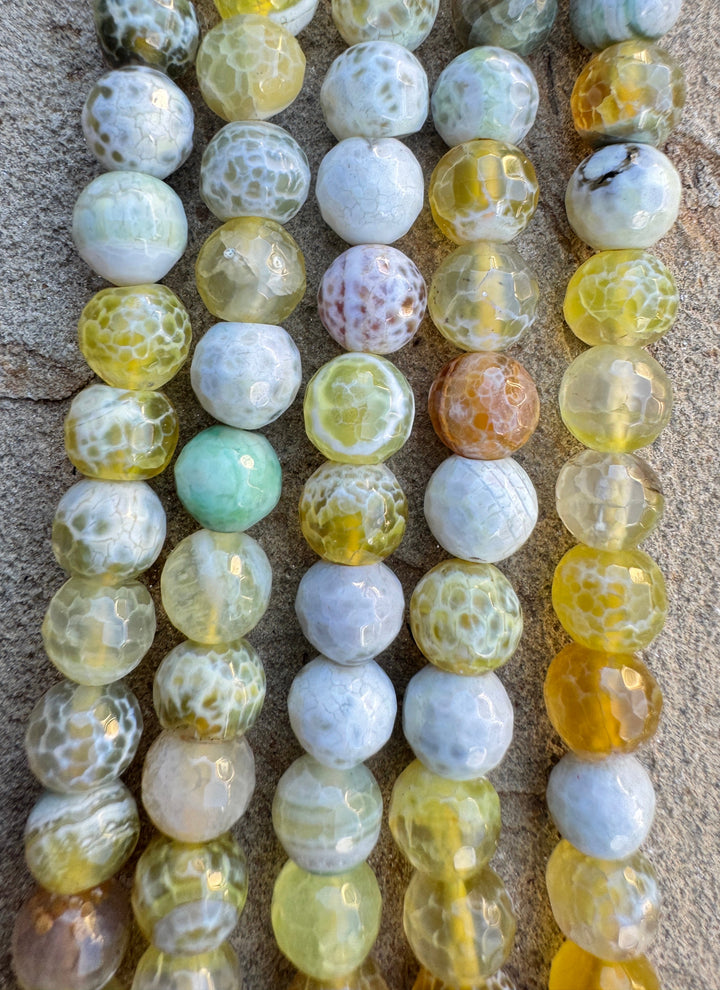 Yellow Flower Agate 8mm Faceted Round Beads 16 inch Bead