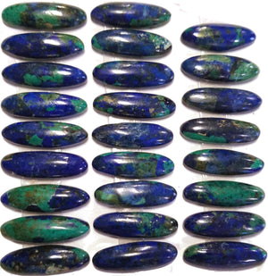Natural Azurite with Malachite 8x21mm Long Oval Cabochon (pkg of 2 stones)
