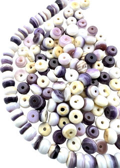 
	  
  
	  
	  
	  	
	    RARE Purple Wampum 4x3mm Rondel Beads, (package of 15 beads)