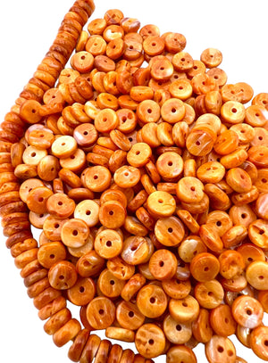RARE Orange Spiny Oyster 6mm Wheel Beads, (Package of 18 beads)