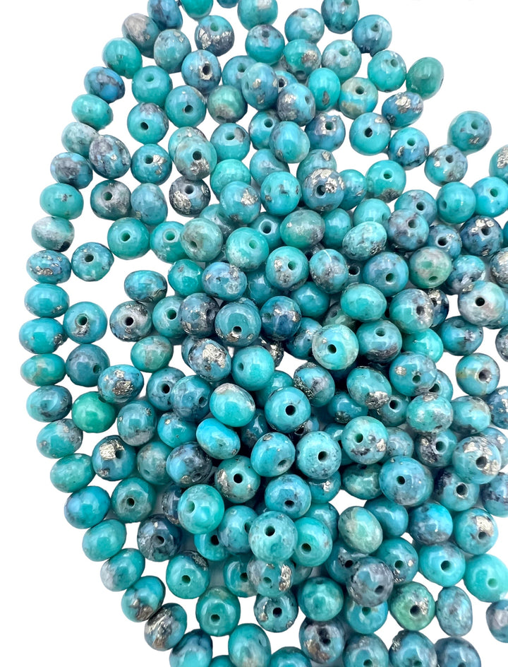 Campitos (Mex) Turquoise 5x4mm Rondelle Beads with Pyrite (Package of 10 beads)