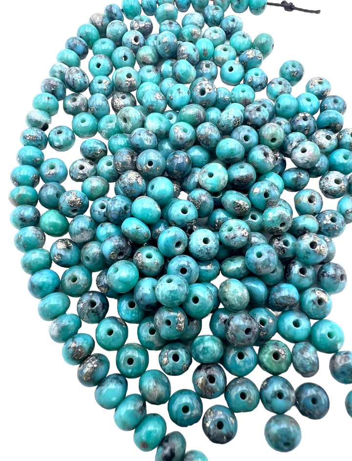 Campitos (Mex) Turquoise 5x4mm Rondelle Beads with Pyrite (Package of 10 beads)