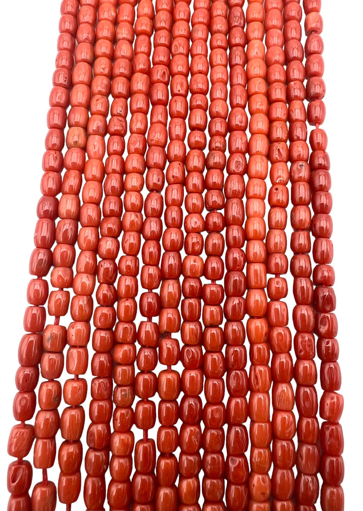 100% Natural High Quality Red Italian Sea Coral 4x5mm Barrel Shaped Beads (19 inch Strand)