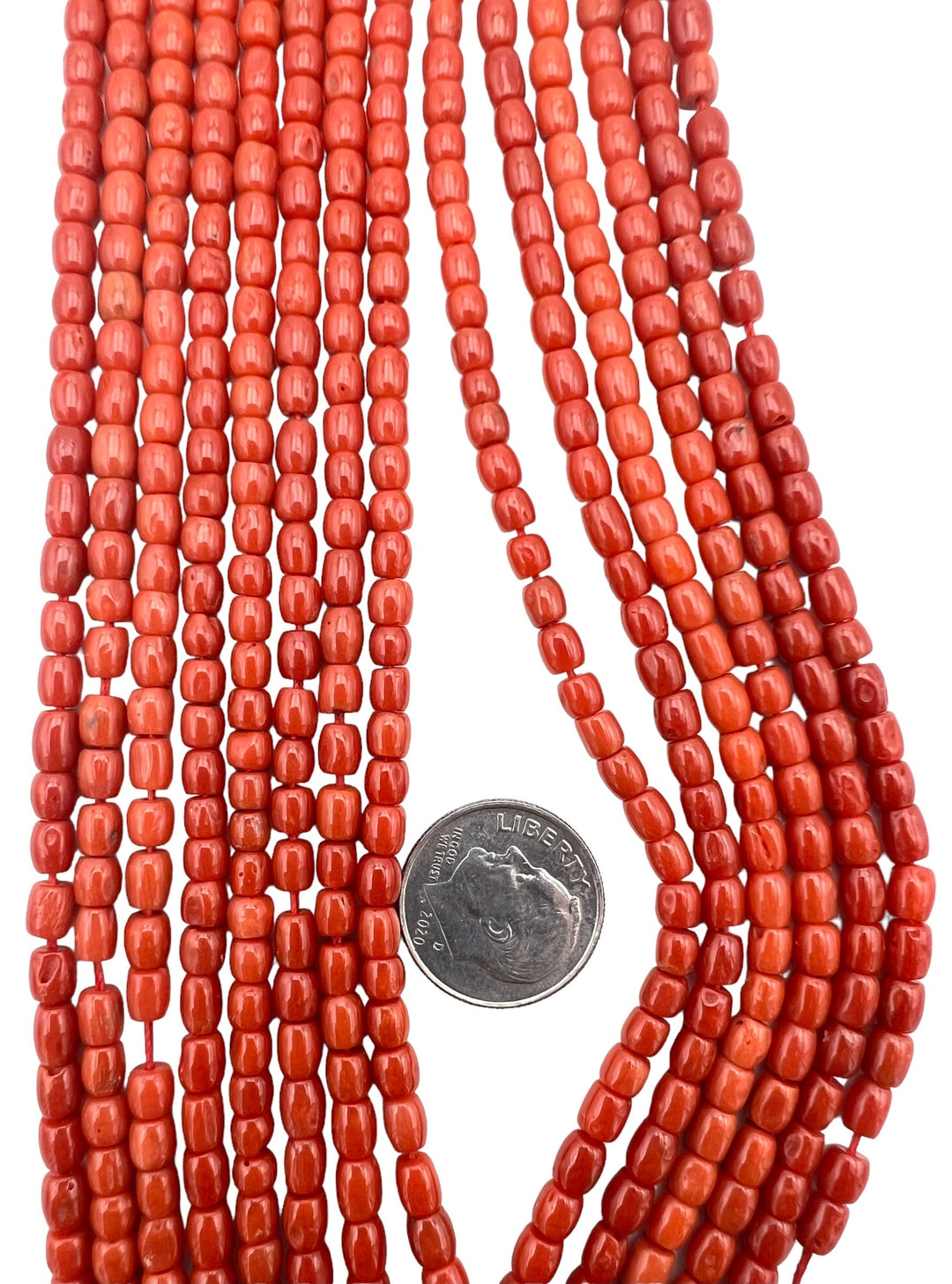 100% Natural High Quality Red Italian Sea Coral 4x5mm Barrel Shaped Beads (19 inch Strand)