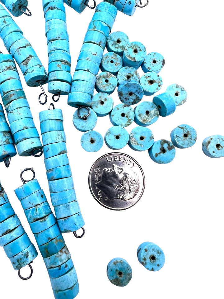RARE Number 8 Turquoise BIG THICK Blue Heishi Beads 8mm (package of 10 beads)