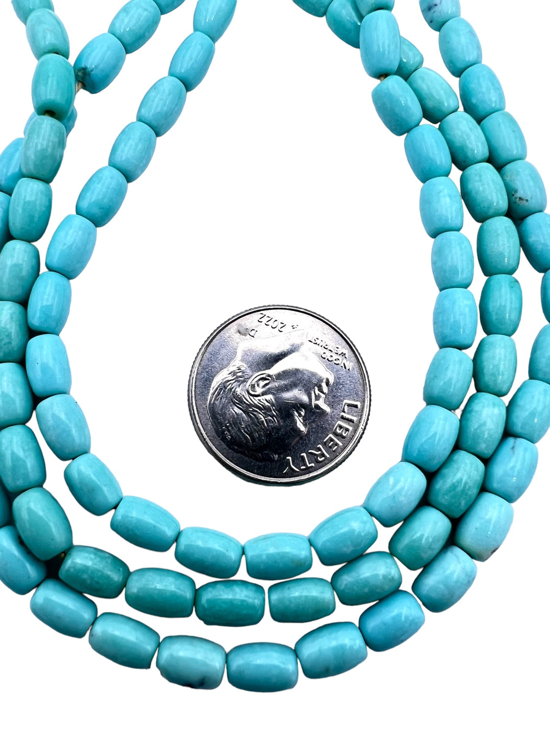 Natural Campitos (Mex) Turquoise 4x6mm Barrel Beads (9 inch Strand)