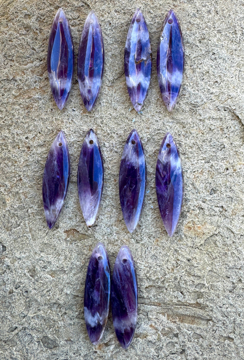 Natural Amethyst Marquee Shaped Matching Earring Slab Beads