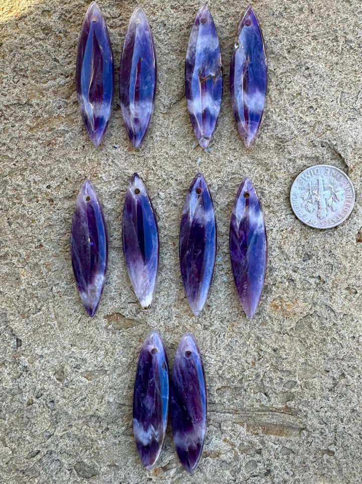 Natural Amethyst Marquee Shaped Matching Earring Slab Beads