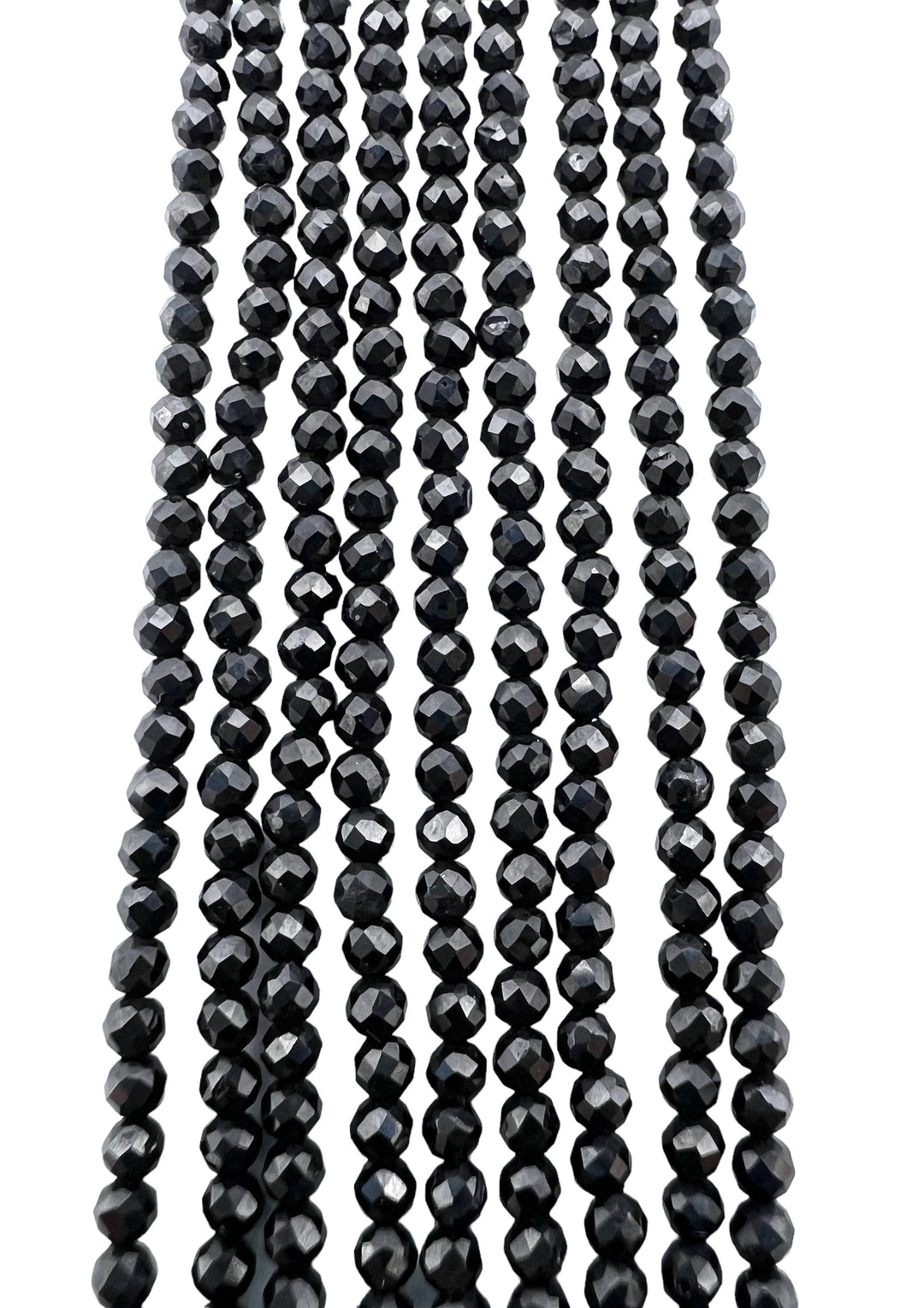 Black Spinel MICRO Faceted 2mm Round Beads sold in 13 inch